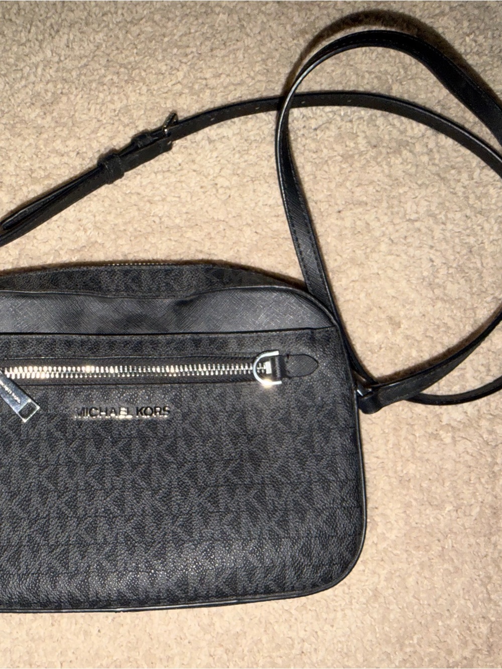 Michael Kors Black Logo-Print Messenger Crossbody